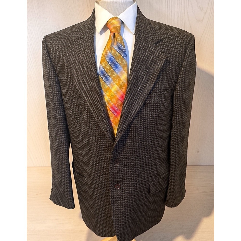 Oak Creek Blazer Sz 42R Brown Tweed Houndstooth Plaid Wool Sport Coat Jacket USA